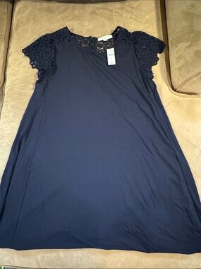 LOFT Plus Navy Lace Yoke Tank